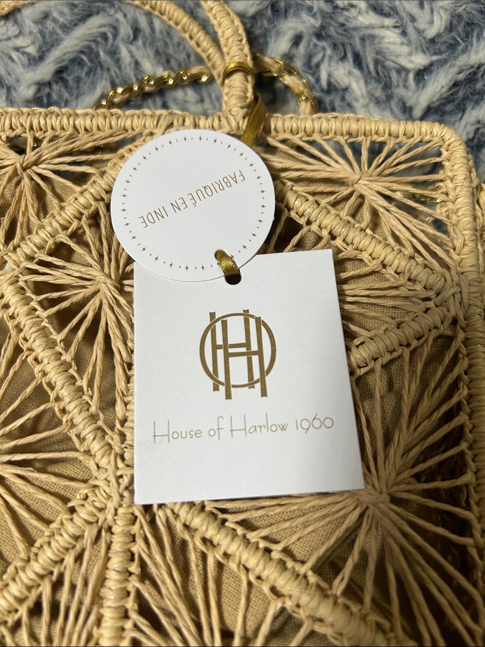 House of Harlow 1960 Woven Geometric Straw Shoulder Bag in Natural NWT - Picture 8 of 13